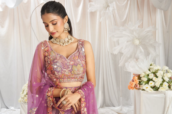 Organza Sequins Embroidered Semi-Stitched Lehenga Choli with Dupatta Clothsvilla