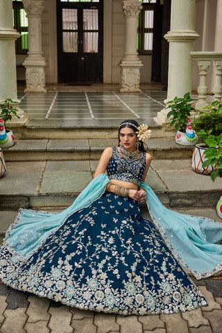 Organza Sequins Embroidered Semi-Stitched Lehenga Choli with Dupatta Clothsvilla