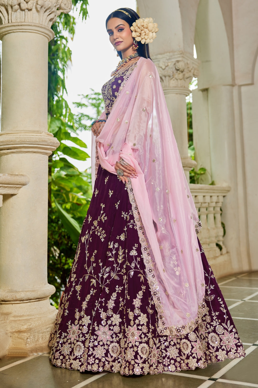 Organza Sequins Embroidered Semi-Stitched Lehenga Choli with Dupatta Clothsvilla