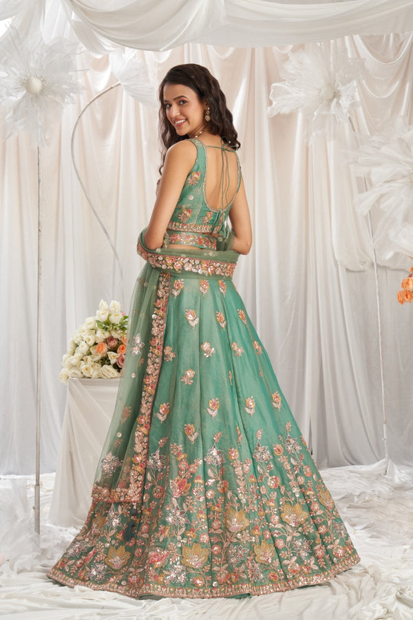 Organza Sequins Embroidered Semi-Stitched Lehenga Choli with Dupatta Clothsvilla
