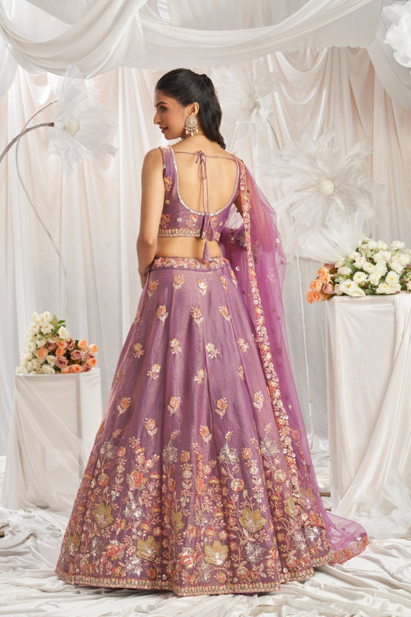 Organza Sequins Embroidered Semi-Stitched Lehenga Choli with Dupatta Clothsvilla