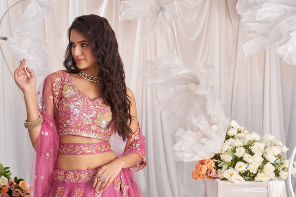 Organza Sequins Embroidered Semi-Stitched Lehenga Choli with Dupatta Clothsvilla