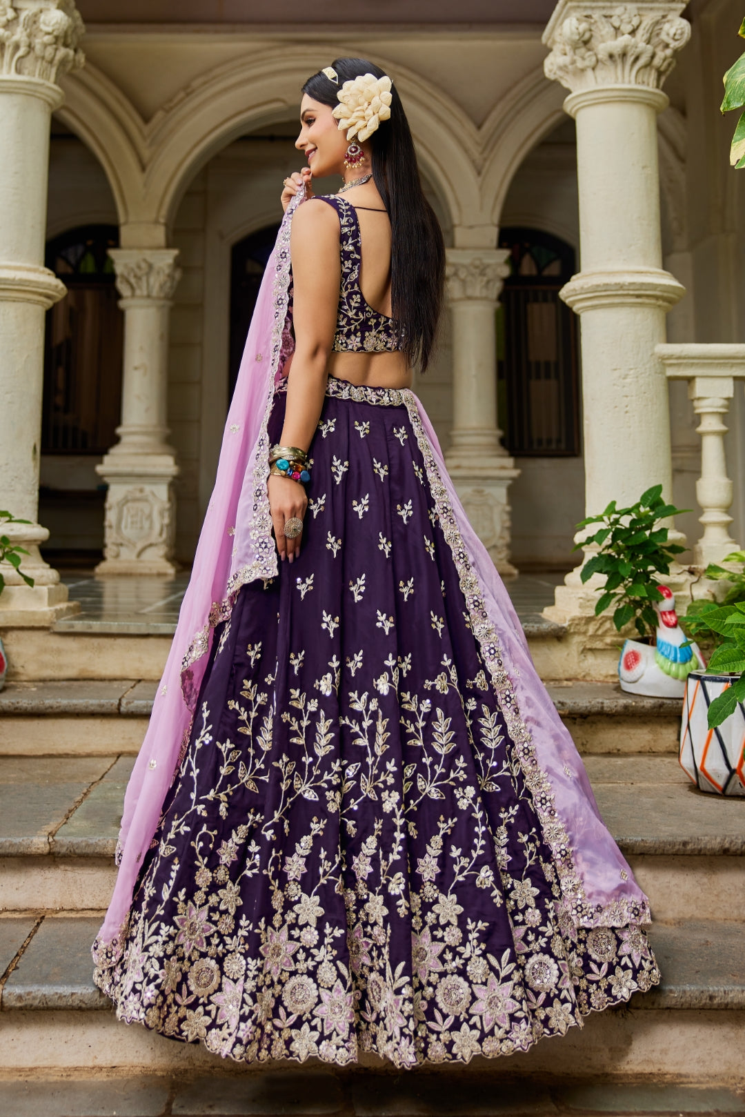 Organza Sequins Embroidered Semi-Stitched Lehenga Choli with Dupatta Clothsvilla