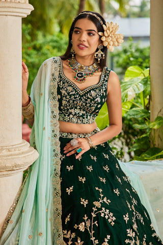 Organza Sequins Embroidered Semi-Stitched Lehenga Choli with Dupatta Clothsvilla