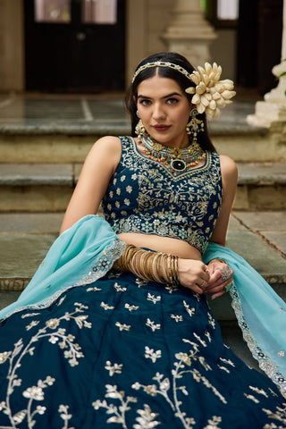 Organza Sequins Embroidered Semi-Stitched Lehenga Choli with Dupatta Clothsvilla