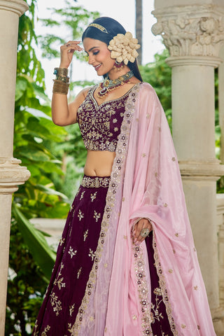 Organza Sequins Embroidered Semi-Stitched Lehenga Choli with Dupatta Clothsvilla
