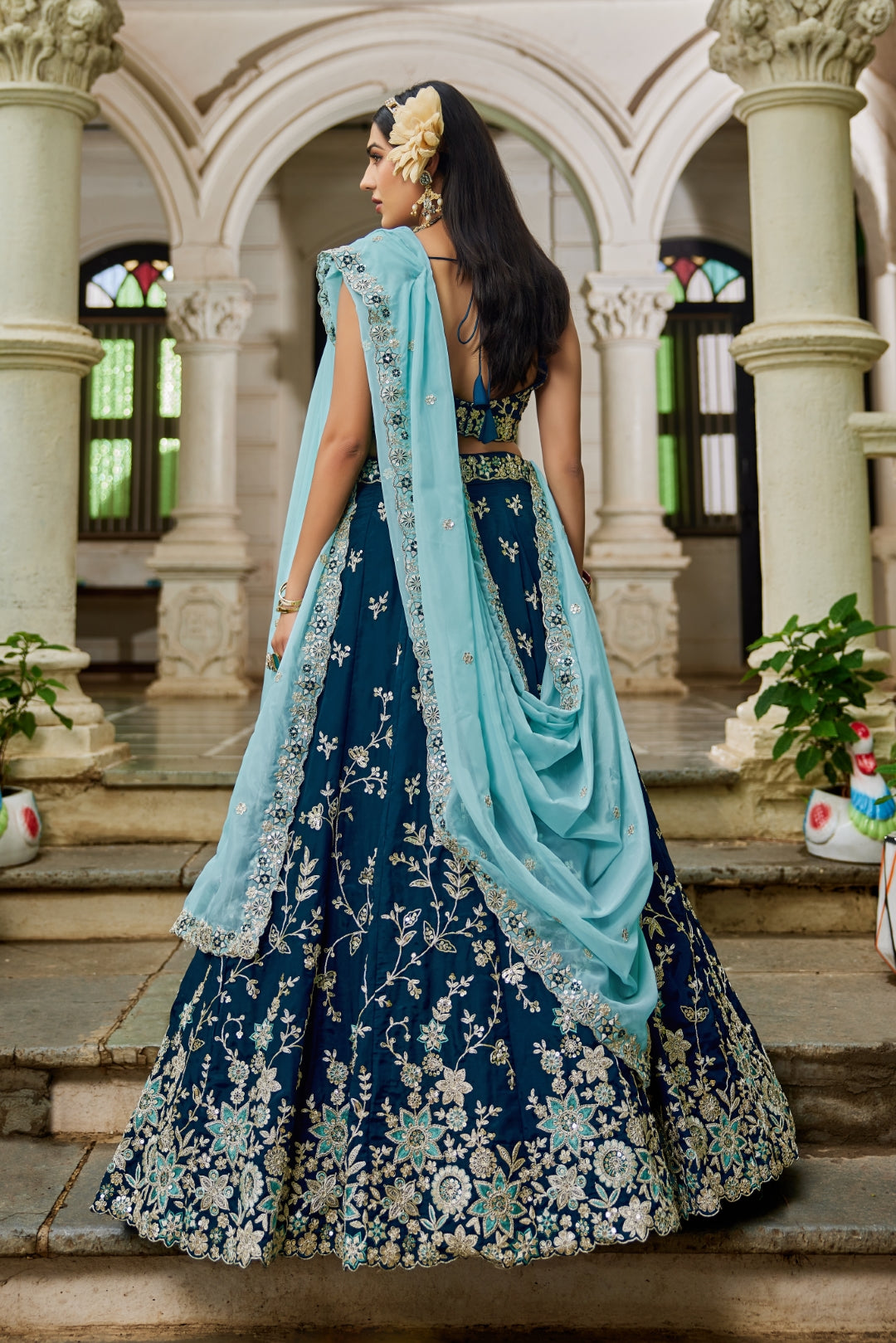 Organza Sequins Embroidered Semi-Stitched Lehenga Choli with Dupatta Clothsvilla