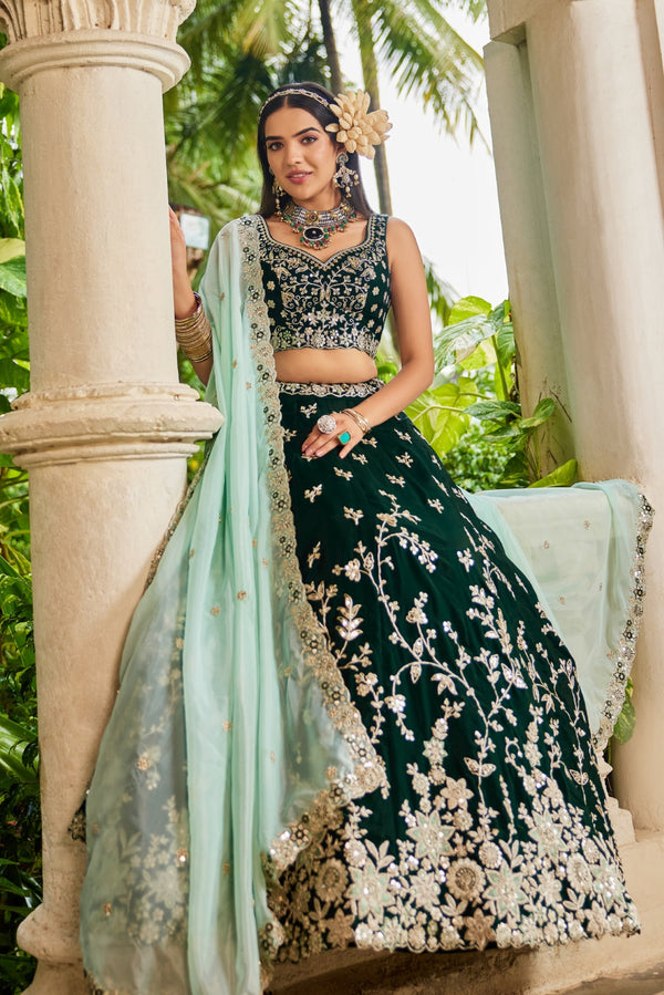 Organza Sequins Embroidered Semi-Stitched Lehenga Choli with Dupatta Clothsvilla