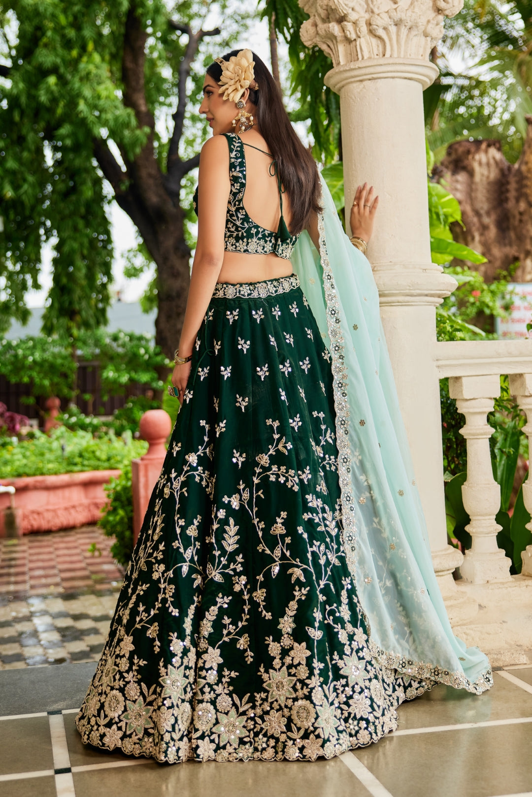 Organza Sequins Embroidered Semi-Stitched Lehenga Choli with Dupatta Clothsvilla