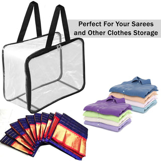 Pack of 6 - Transparent Storage Bag with Zipper for Sarees, Clothes, Lehenga, Bedsheets & Toys | Foldable PVC Wardrobe Organizer Box – 40x32x22 cm ClothsVilla