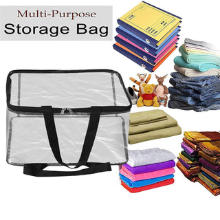 Pack of 6 - Transparent Storage Bag with Zipper for Sarees, Clothes, Lehenga, Bedsheets & Toys | Foldable PVC Wardrobe Organizer Box – 40x32x22 cm ClothsVilla
