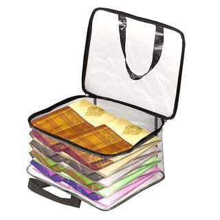 Pack of 6 - Transparent Storage Bag with Zipper for Sarees, Clothes, Lehenga, Bedsheets & Toys | Foldable PVC Wardrobe Organizer Box – 40x32x22 cm ClothsVilla