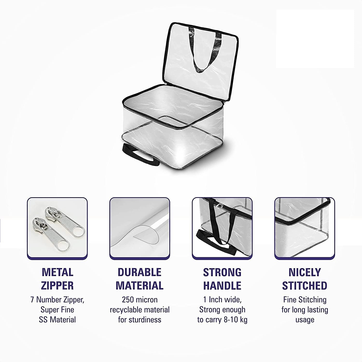 Pack of 6 - Transparent Storage Bag with Zipper for Sarees, Clothes, Lehenga, Bedsheets & Toys | Foldable PVC Wardrobe Organizer Box – 40x32x22 cm ClothsVilla