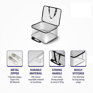 Pack of 6 - Transparent Storage Bag with Zipper for Sarees, Clothes, Lehenga, Bedsheets & Toys | Foldable PVC Wardrobe Organizer Box – 40x32x22 cm ClothsVilla