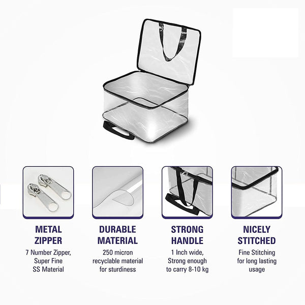 Pack of 6 - Transparent Storage Bag with Zipper for Sarees, Clothes, Lehenga, Bedsheets & Toys | Foldable PVC Wardrobe Organizer Box – 40x32x22 cm ClothsVilla