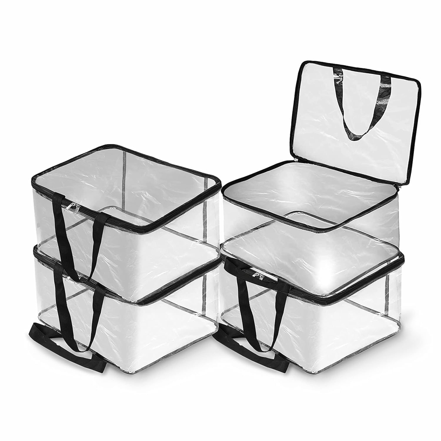 Pack of 6 - Transparent Storage Bag with Zipper for Sarees, Clothes, Lehenga, Bedsheets & Toys | Foldable PVC Wardrobe Organizer Box – 40x32x22 cm ClothsVilla Main image