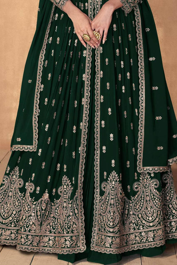 Palm Green Embroidered Faux Georgette Lehenga Set with Dupatta ClothsVilla