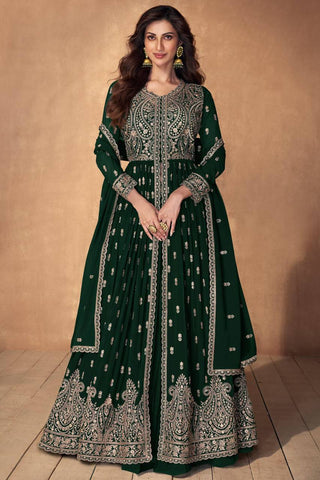 Palm Green Embroidered Faux Georgette Lehenga Set with Dupatta ClothsVilla