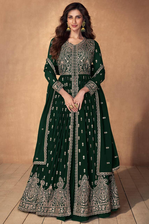 Palm Green Embroidered Faux Georgette Lehenga Set with Dupatta ClothsVilla Main image