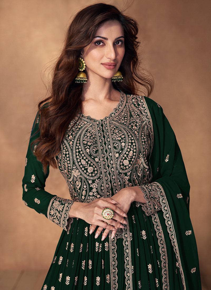 Palm Green Embroidered Faux Georgette Lehenga Set with Dupatta Secondary image
