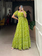 Load image into Gallery viewer, Parrot Color Floral Printed Georgette Gown – Elegant and Timeless Charm
