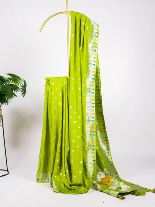 Parrot Color Zari Weaving Work Pure Viscose Saree Clothsvilla