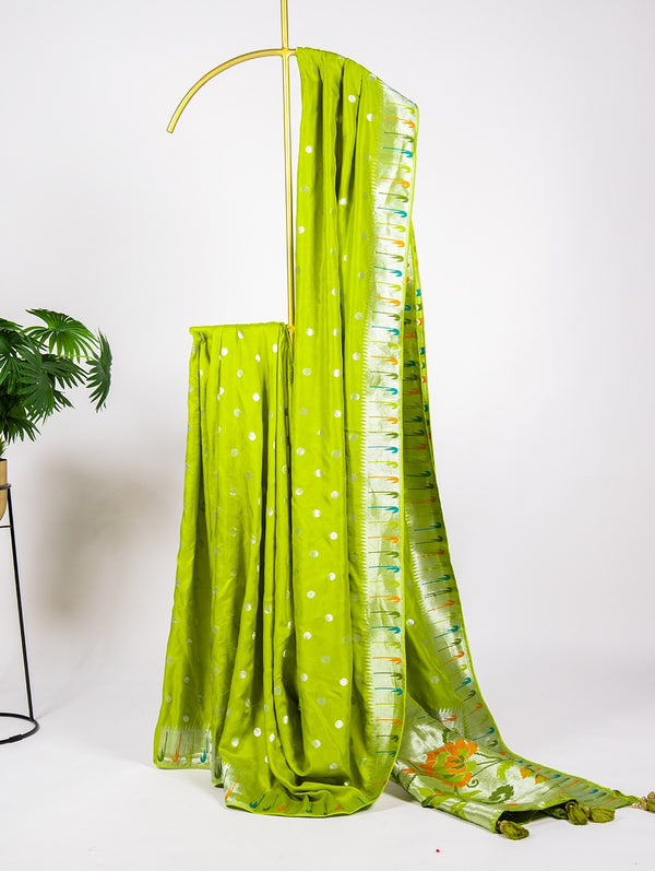 Parrot Color Zari Weaving Work Pure Viscose Saree Clothsvilla