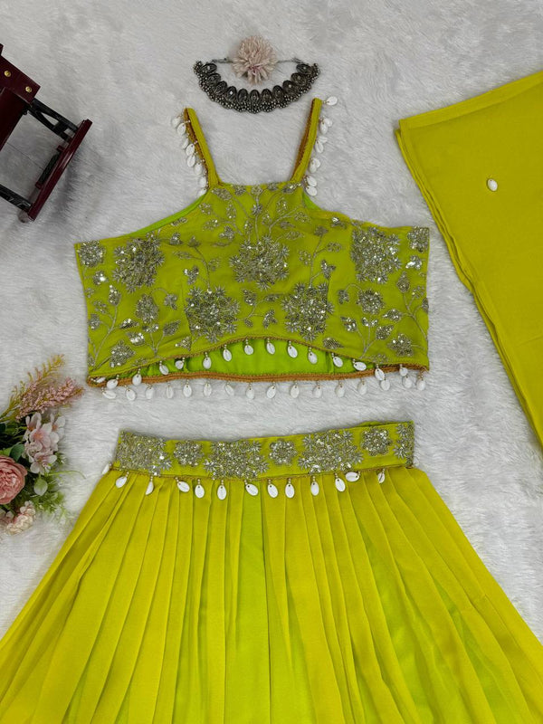 Parrot Elegant Faux Georgette Choli Sharara Set with Koti ClothsVilla