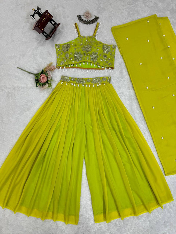 Parrot Elegant Faux Georgette Choli Sharara Set with Koti ClothsVilla