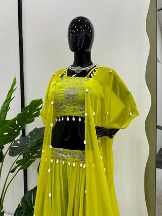 Parrot Elegant Faux Georgette Choli Sharara Set with Koti ClothsVilla