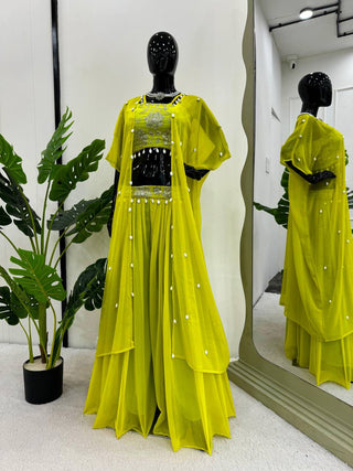 Parrot Elegant Faux Georgette Choli Sharara Set with Koti ClothsVilla