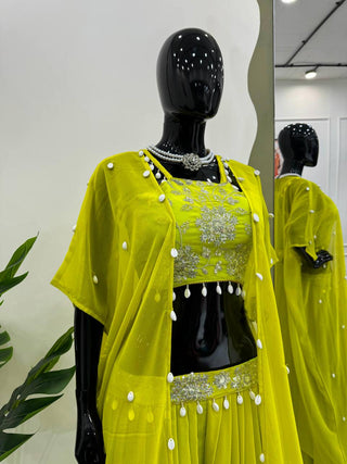 Parrot Elegant Faux Georgette Choli Sharara Set with Koti ClothsVilla