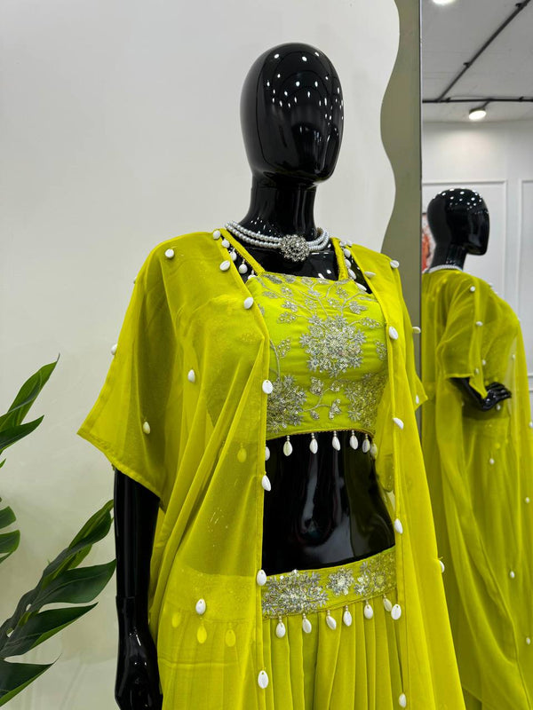 Parrot Elegant Faux Georgette Choli Sharara Set with Koti ClothsVilla