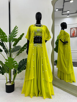 Parrot Elegant Faux Georgette Choli Sharara Set with Koti ClothsVilla