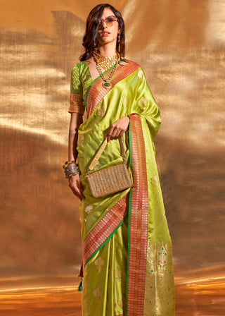 Parrot Elegant Satin Silk Saree – Luxurious Drape for Every Occasion ClothsVilla