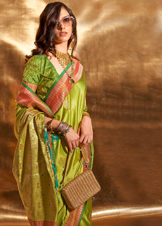 Parrot Elegant Satin Silk Saree – Luxurious Drape for Every Occasion ClothsVilla