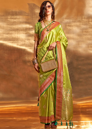 Parrot Elegant Satin Silk Saree – Luxurious Drape for Every Occasion ClothsVilla