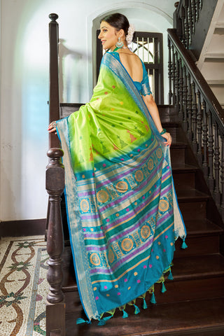 Parrot Elegant Slub Lilan Saree – Luxurious Semi Tussar Silk ClothsVilla