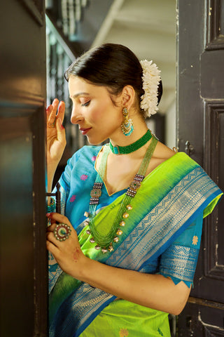 Parrot Elegant Slub Lilan Saree – Luxurious Semi Tussar Silk ClothsVilla