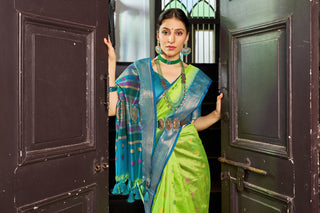 Parrot Elegant Slub Lilan Saree – Luxurious Semi Tussar Silk ClothsVilla