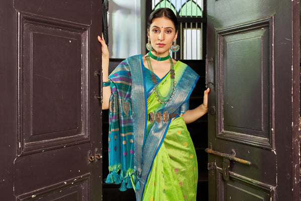Parrot Elegant Slub Lilan Saree – Luxurious Semi Tussar Silk ClothsVilla