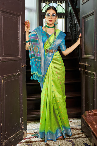 Parrot Elegant Slub Lilan Saree – Luxurious Semi Tussar Silk ClothsVilla