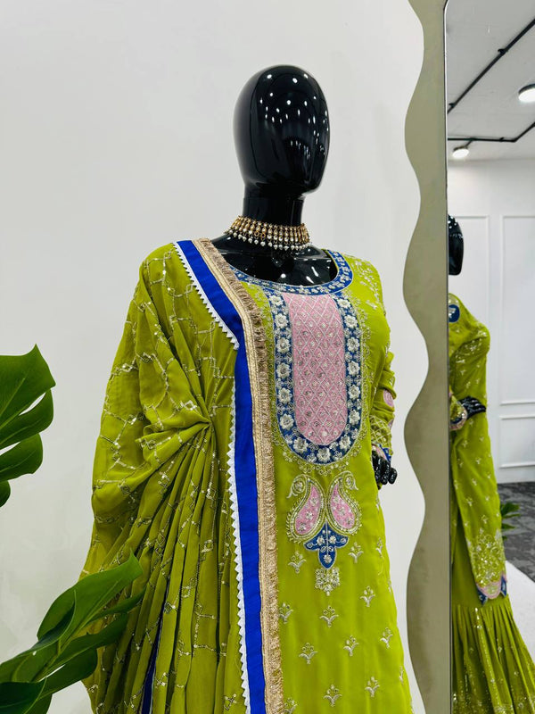 Parrot Elegant Thread & Sequin Work Sharara Set ClothsVilla