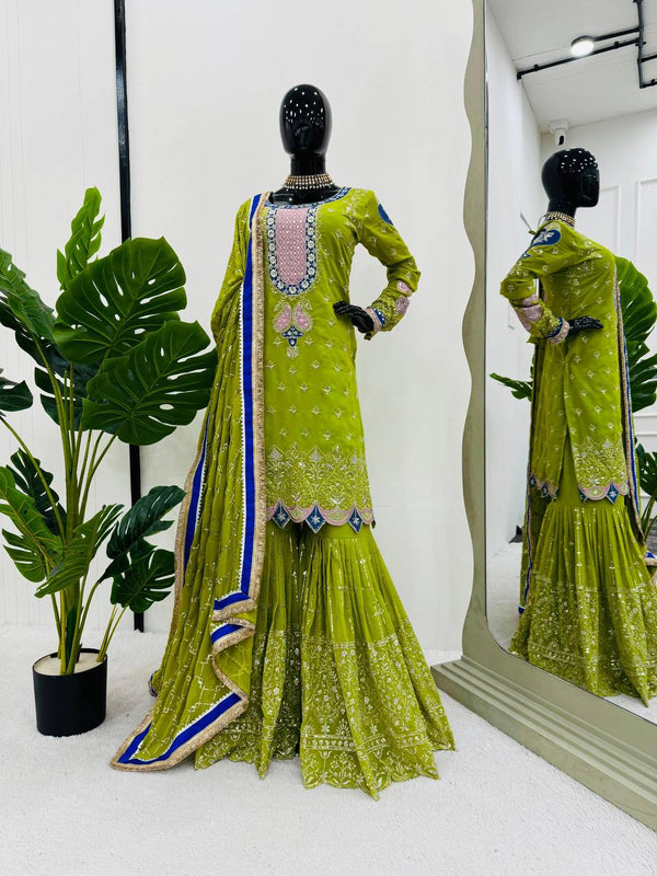 Parrot Elegant Thread & Sequin Work Sharara Set ClothsVilla