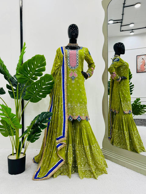 Parrot Elegant Thread & Sequin Work Sharara Set ClothsVilla Main image