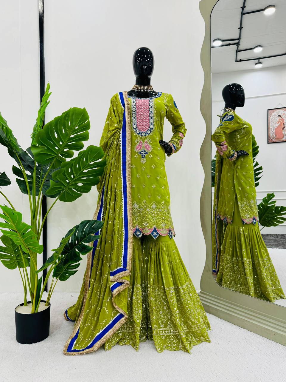 Parrot Elegant Thread & Sequin Work Sharara Set ClothsVilla Main image