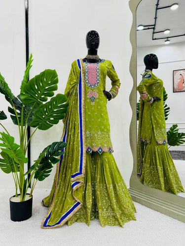 Parrot Elegant Thread & Sequin Work Sharara Set ClothsVilla