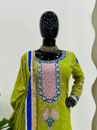 Parrot Elegant Thread & Sequin Work Sharara Set ClothsVilla
