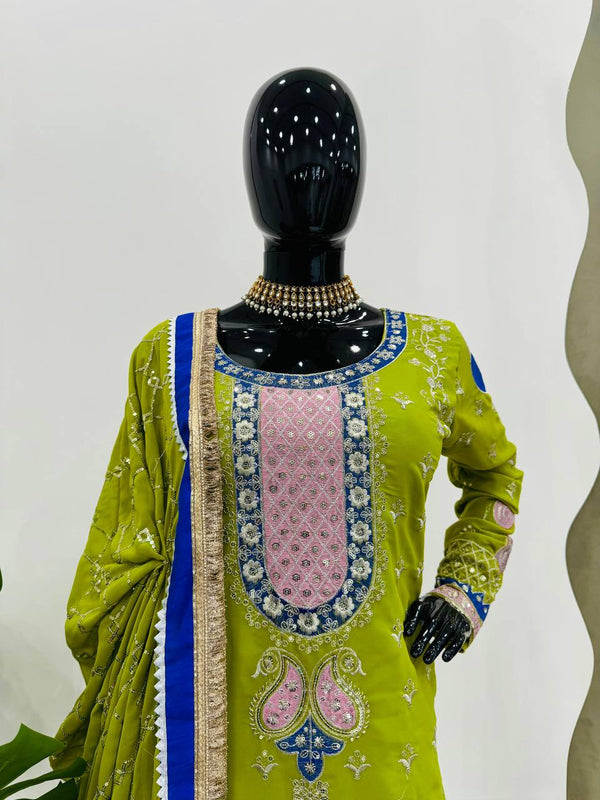 Parrot Elegant Thread & Sequin Work Sharara Set ClothsVilla