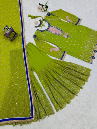 Parrot Elegant Thread & Sequin Work Sharara Set ClothsVilla